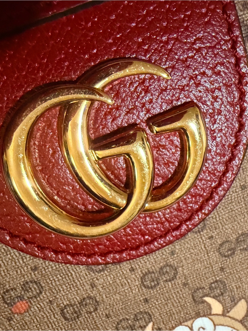 GuccixDORAEMON Vintage Mini GG Supreme Monogram Medium Tote Bag Beige Cherry Red - Picture 16 of 16